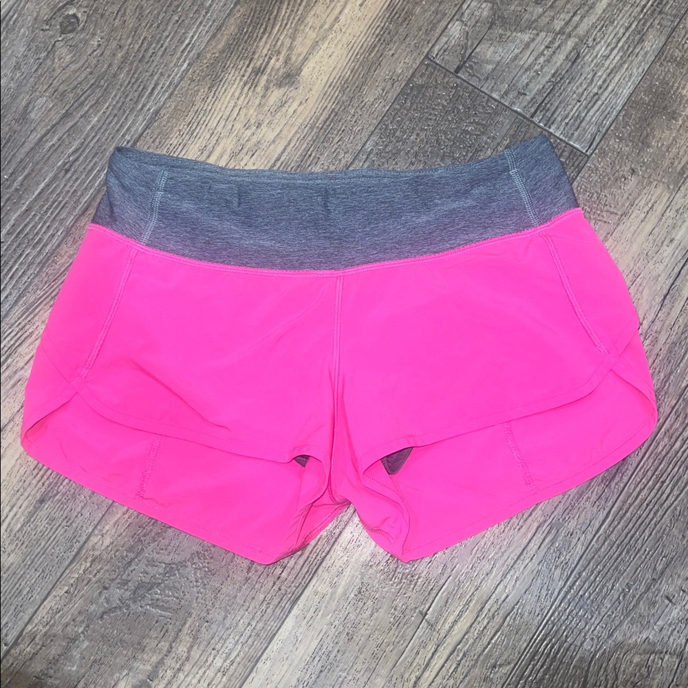 lululemon athletica Hot Pink Running Shorts with Gray Waistband - Picture 2 of 7